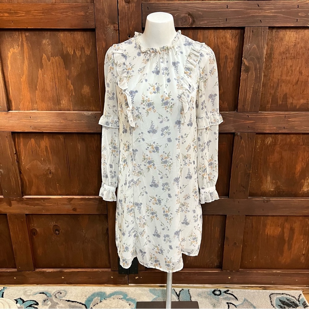 Allegra K White Floral Ruffle Dress